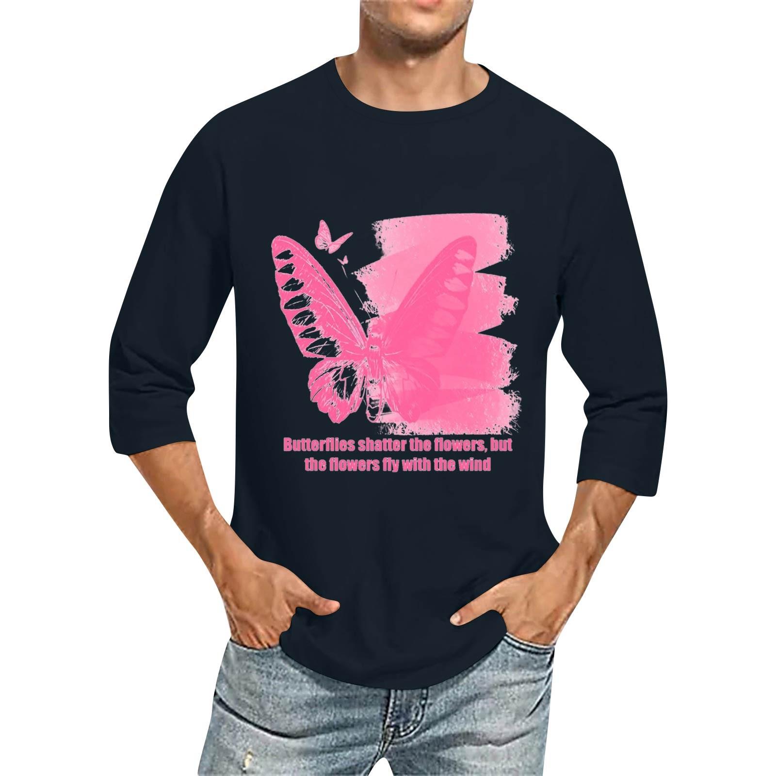 

Мужская модная повседневная футболка с принтом и рукавом семь восьмых, круглым вырезом S тёмно-синий