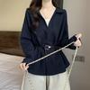 Korean-style V-neck Long-sleeve Shirt for Women, 2026 Spring and Autumn New Model, Versatile for Commuting, Faux Two-piece Top