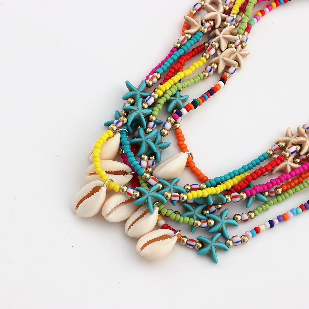 Bohemian Handmade Perlen Kette Halsband Seestern Shell Anhänger Halskette Für Frauen Mode Schmuck Strand Strang Goth Schlüsselbein Geschenke