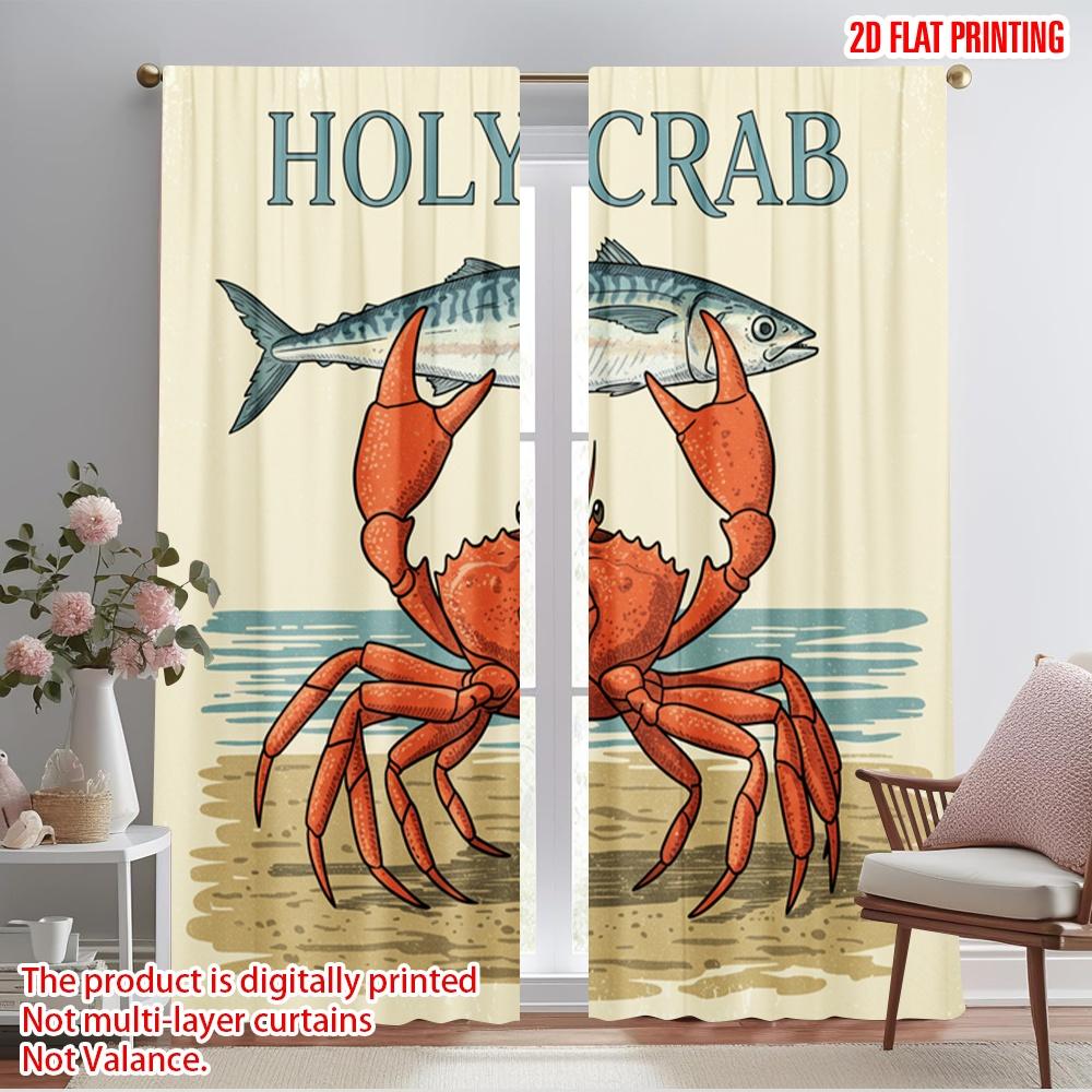 

2pcs 2D flat printing Window Drapes Holy Crab Fish Catch 100% Polyester Without Electricity 0 for gold wall decor 52.50×116.00 CM 2pcs