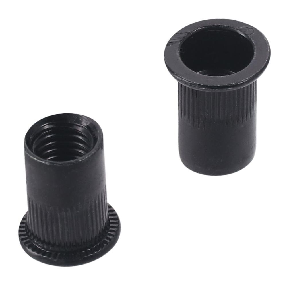 20Pcs Carbon Steel Zinc-Plated Threaded Insert Nut Black Knurled Nuts High Quality Flat Head