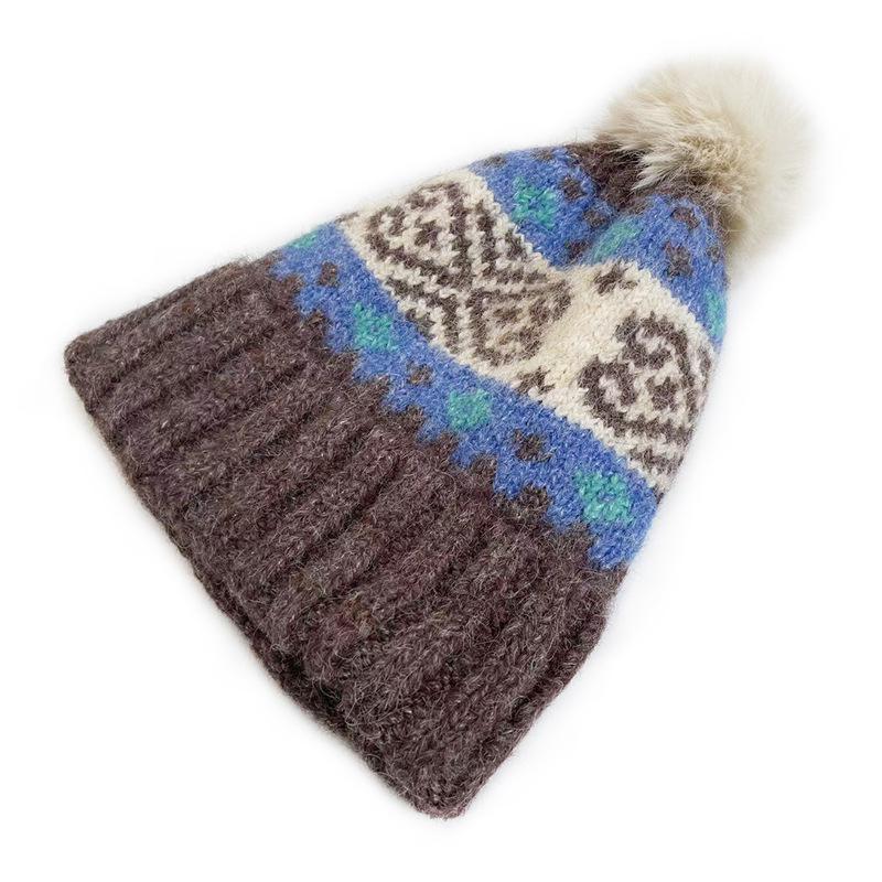 Cat Brother Retro Fair Isle Pom-Pom Knit Hat - Autumn/Winter Warmth