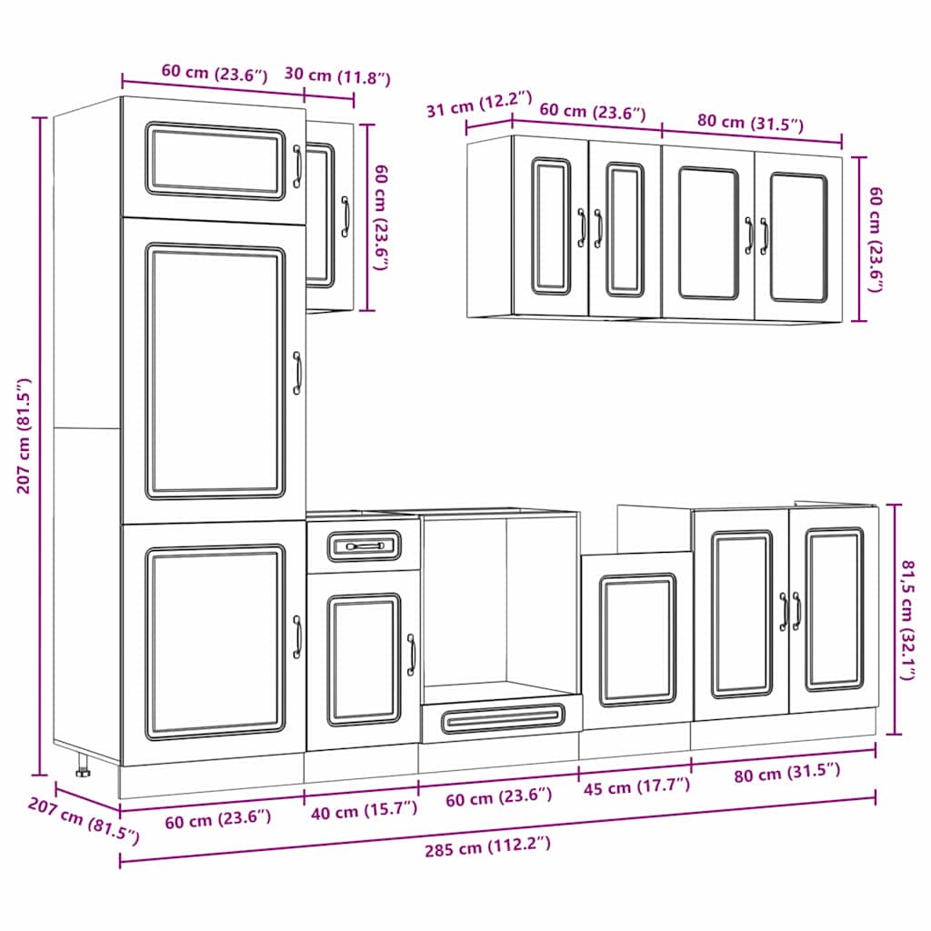 8 Piece Kitchen Cabinet Set Kalmar Concrete Grey Particleboard