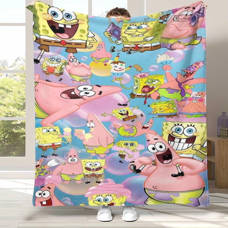 Funny S-SpongeBob Patrick Star Cartoon Flannel Blanket,Ultra Soft Warm Plush Throw for Home Bedroom Bed Sofa Cover Camping gift