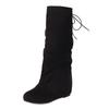 Fashion Autumn Winter Women Mid Calf Boots Casual Slip on Lace up Long Boots Flats Fashion Pleated Round Toe Black Elegant Botas Female