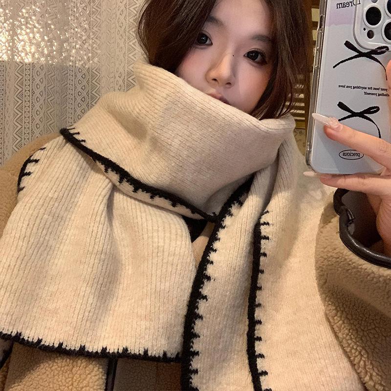 Angola red imitation cashmere hemming high-end knitted wool scarf student couple winter warm scarf