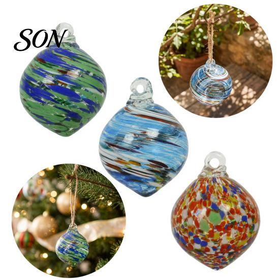 Ricordi in Vetro Artigianale Pallina Decorativa Soffiata a Mano, Colorata Decorazione Natalizia da Appendere Ornamenti Fatti a Mano per Albero, Finestra, Patio, Giardino, Interno