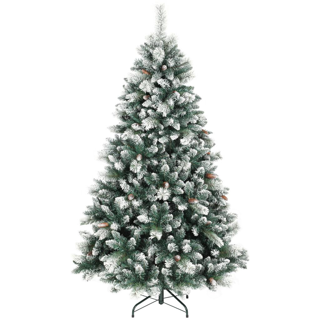 Artificial Christmas Tree 180 Cm Artificial Fir Tree with Snow, 1000 Tips 34 Pine Cones Wide Base