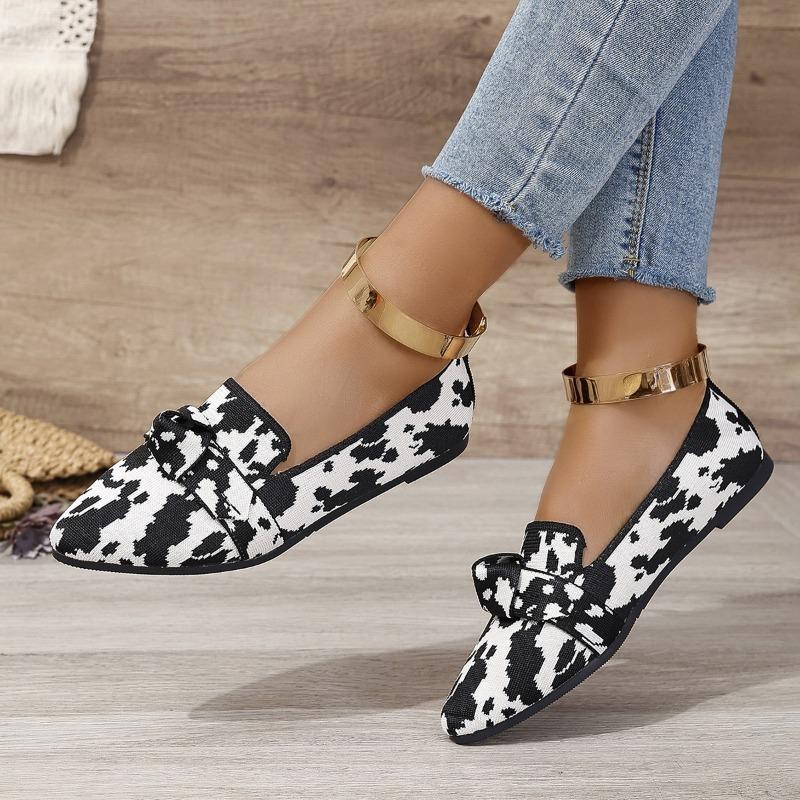 Women's Pointed Toe Bow Loafer Flats, Comfortable Non-Slip Moccasins, Plus Size Spring Fall Shoes