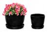 Black Ceramic Flowerpot with Flower Saucer 24x20 Cm