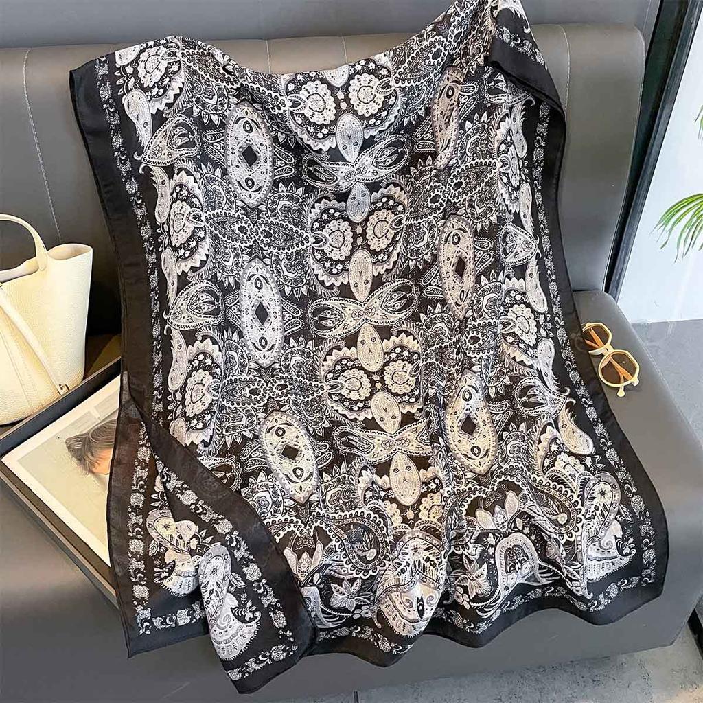 Women Cotton Linen Rose Print Scarf Shawl Hijab Muslim Long Headscarf Scarves Head Wraps Long Female Head Scarf