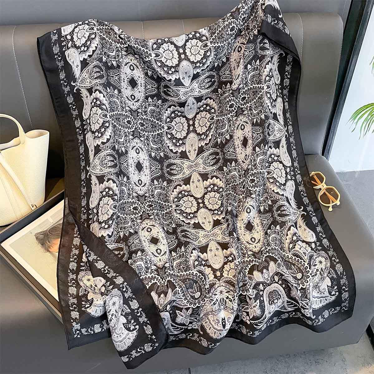 Femmes Cachemire Fleurs Écharpe Fine Chaude Élégante Coton Lin Long Châle Printemps Automne Protection Solaire Écharpes Hijab Bufandas Luxe 85x180cm gray