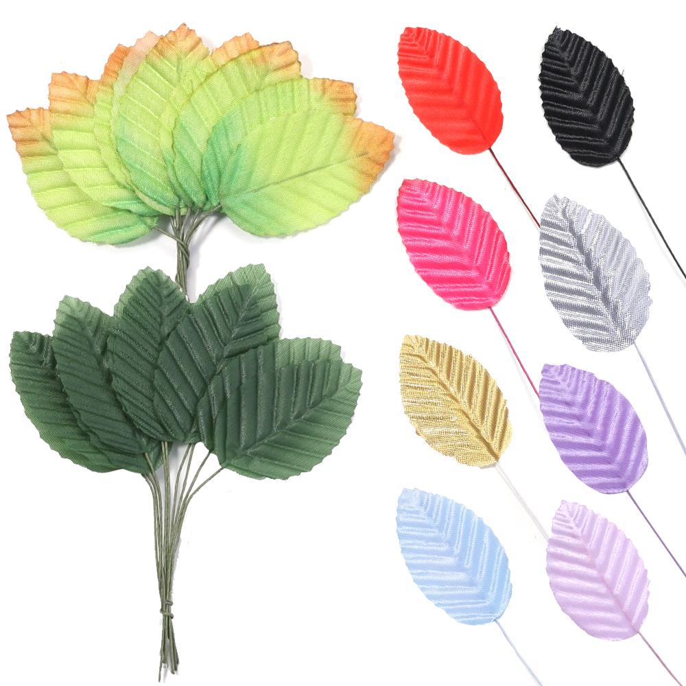 40pcs Colorful Artificial leaves Fake Silk Plant For DIY Wedding Birthday Party Home Bouquet Wreath Crafts Scrapbooking Decor