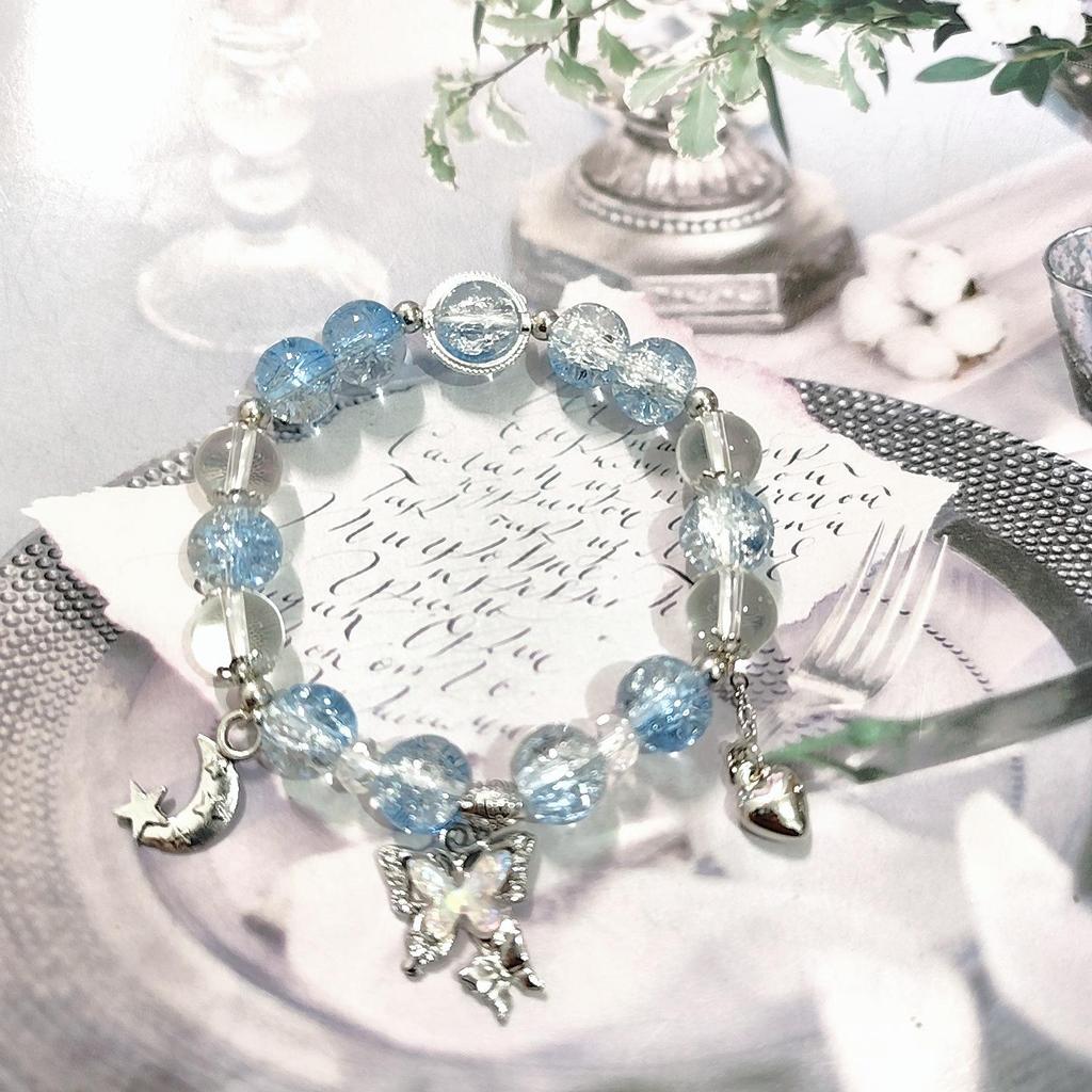 New Women's Mori Style Butterfly Glass Bracelet with Colorful Crackle Beads