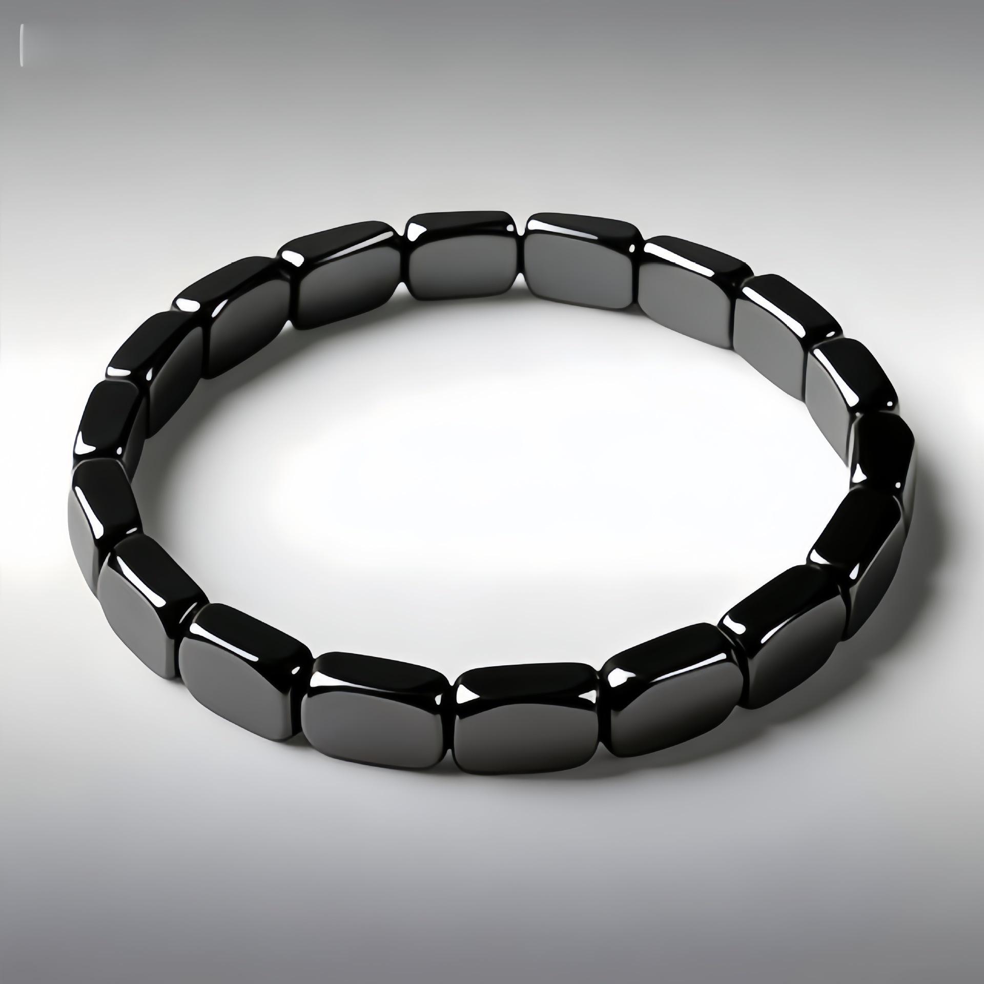European  American Hematite Black Gallstone Elastic Square Beaded Bracelet Jewelry