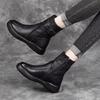 Men's British Style Genuine Leather Ankle Boots, Flat Heel, Side Zipper, Warm, Non-slip, Lightweight for Autumn and Winter.