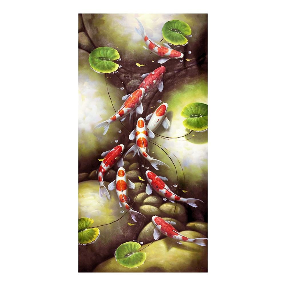 

Потрясающая абстрактная картина на холсте с кои и цветком лотоса для декора стены, мурал в прихожей, спальне и гостиной 20x40cm NoFrame