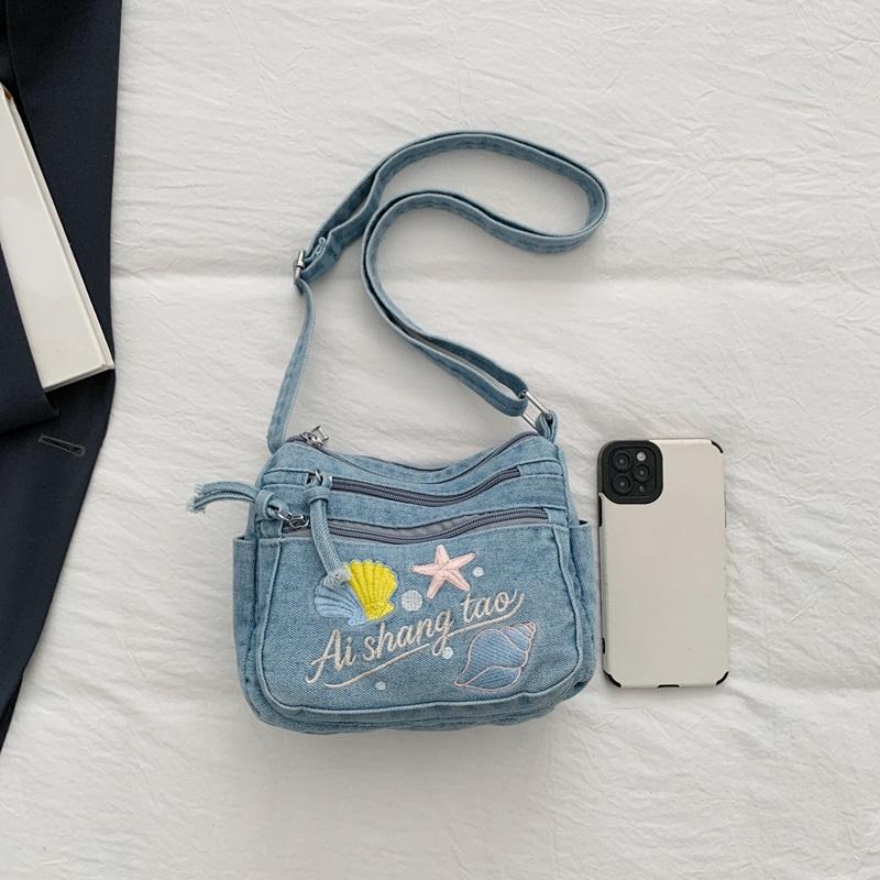 Bestickte Handytasche Jeans-Tasche Damen Umhängetasche