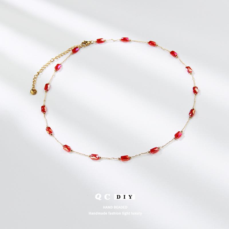

Elegant Red Crystal Titanium Steel Necklace - Non-Fading, Versatile High-End Women s Clavicle Chain красный