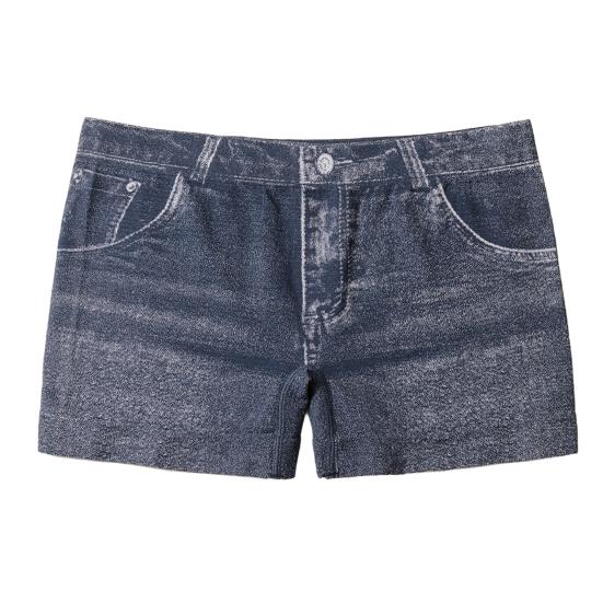 Kadın Şort Yüksek Esnek Taklit Denim Kısa Tayt Cepli Dar Kesim Yazlık Şort Günlük Giyim