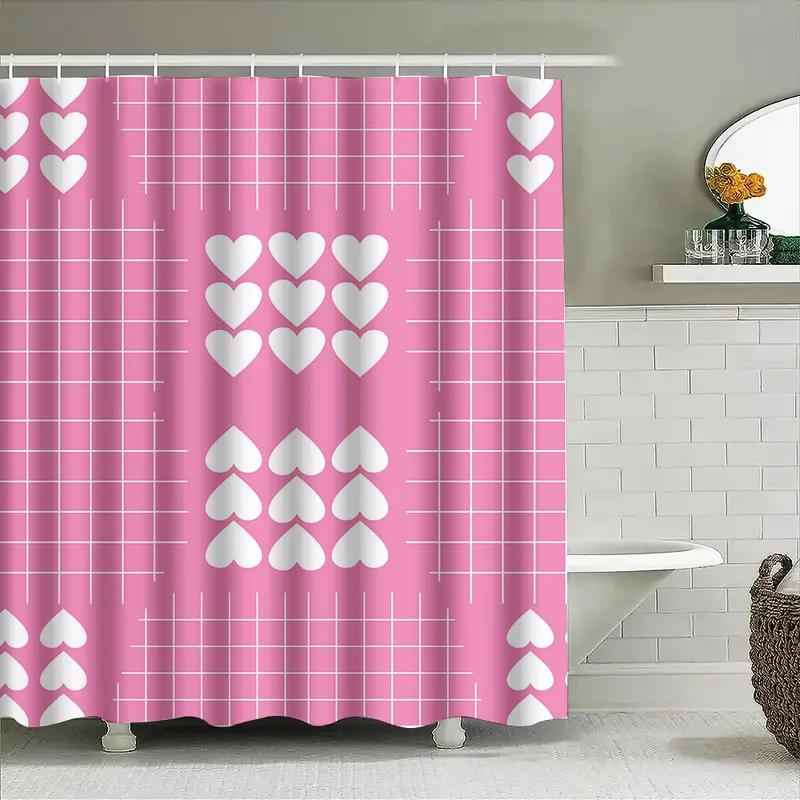 Pink Heart Bath Curtain Shower Decorative Waterproof Bathroom Decoration Home Decor For Kids Room Or Master Bedroom Pink/White