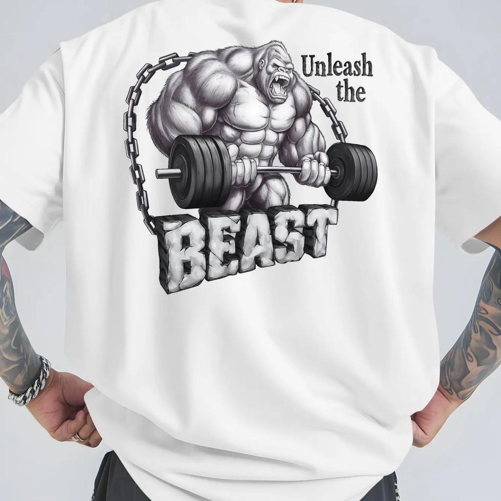 Gorilla Cotton TShirt Streetwear Casual Fitness Muscle Beast White