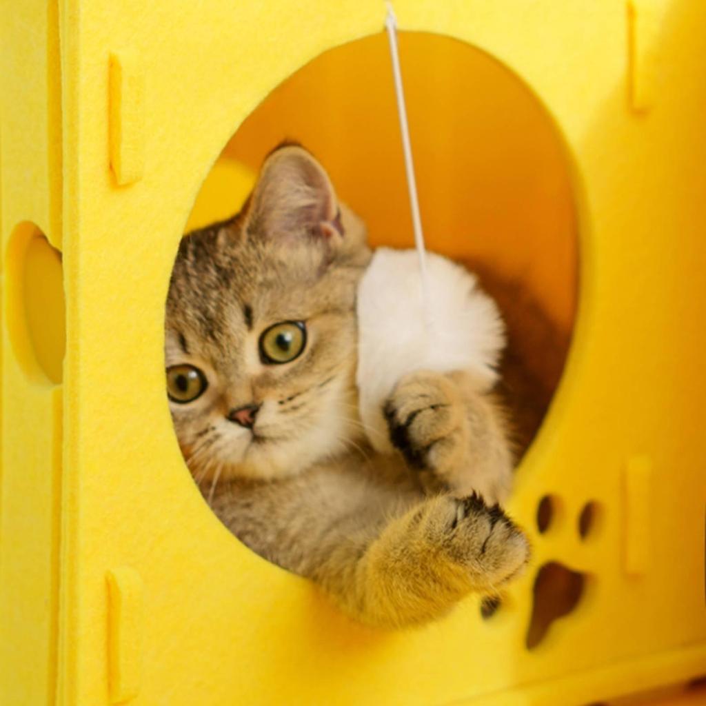 Cheese Feline Tunnel Multi-Hole Design Felt Cave Easy To Clean