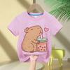 Capybara Girls' T-Shirt Summer Cute Graphic T Shirts O-Neck Girls Short Sleeve Clothing Fashion Casual Tops Children's Clothing