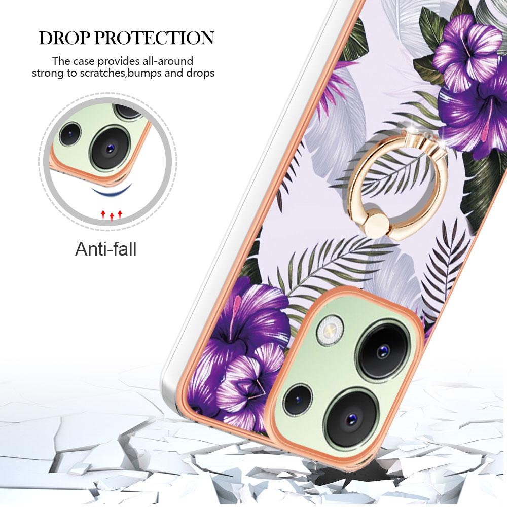 For Xiaomi Redmi Note 13 4G Case with Ring Kickstand IMD Marble Pattern TPU Back Cover