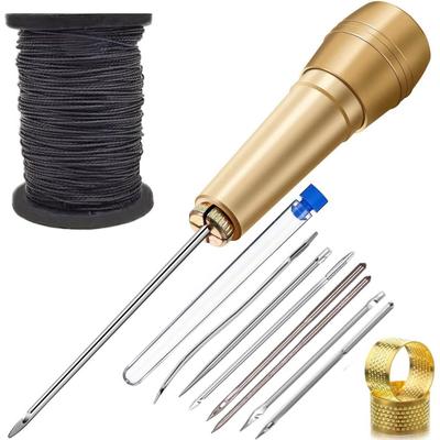 Multifunctional Leather Sewing Awl Set Professional with Handle Punch Stitching Needles Straight Hook DIY Craft