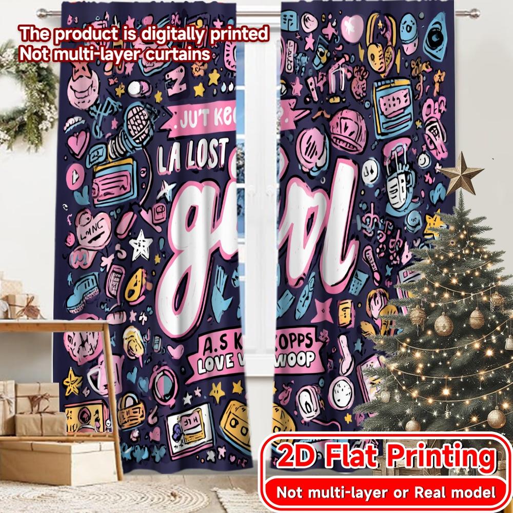 

2D Flat Printing 2pcs K-Pop Love Burst Modern Print Curtains Polyester Easy Install Curtains Art Deco Festive Perfect for 100*130 Rod Pocket 1pcs