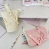 Cute Macaron Color Bow Pen Bag Large Capacity Foldable Student Pencil Case Vertical Stationery Storage Pouch for Girls Gift