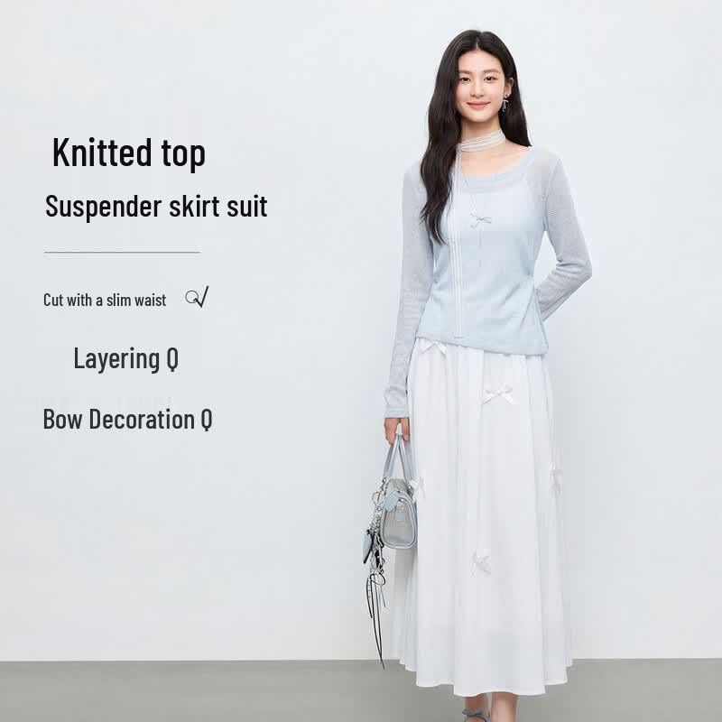 FivePlus Layered Knit Bow Strap Dress Set XL зелёный