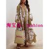 2024 European and American New Women's Clothes Ethnic Embroidery Flower Loose Oversized Long Sleeves Dress Women's Robe