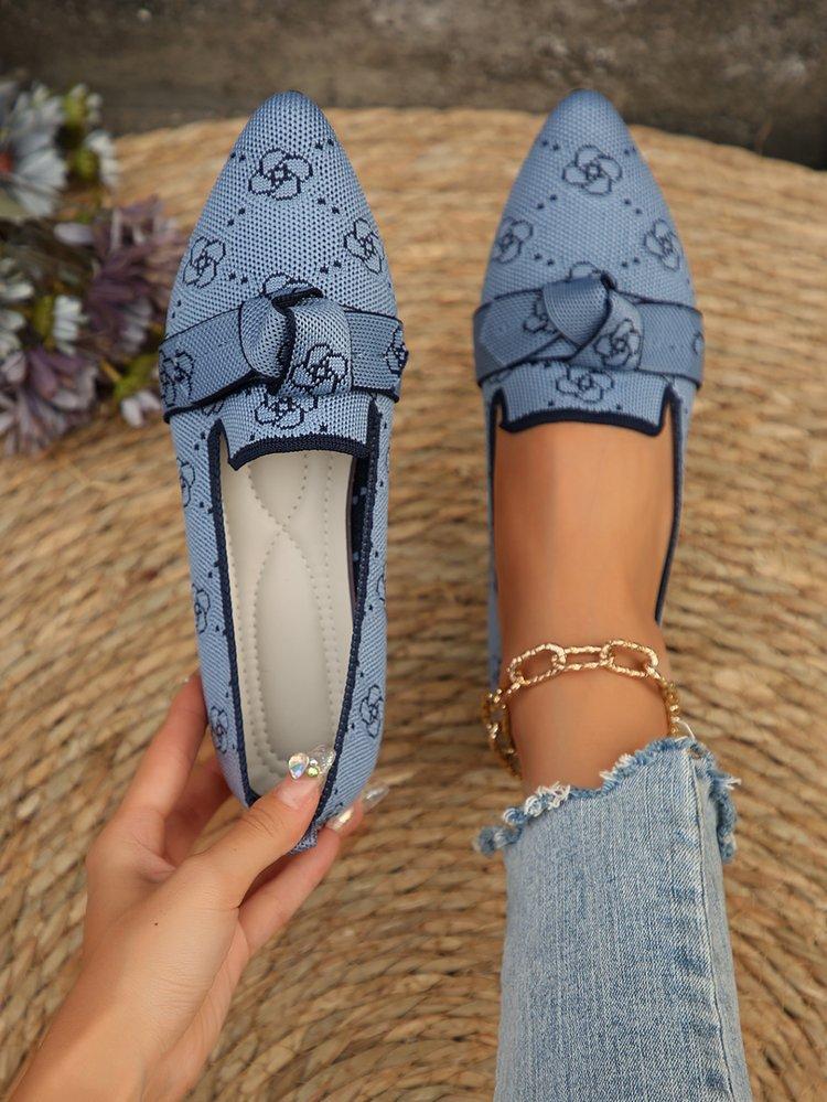 Schmal zulaufende flache Dameneinzelchuhe in Übergröße 2025 Mode Fliegenstrick Ein-Schlupf Schleife Lässig Atmungsaktiv Farbblockierung Einzel