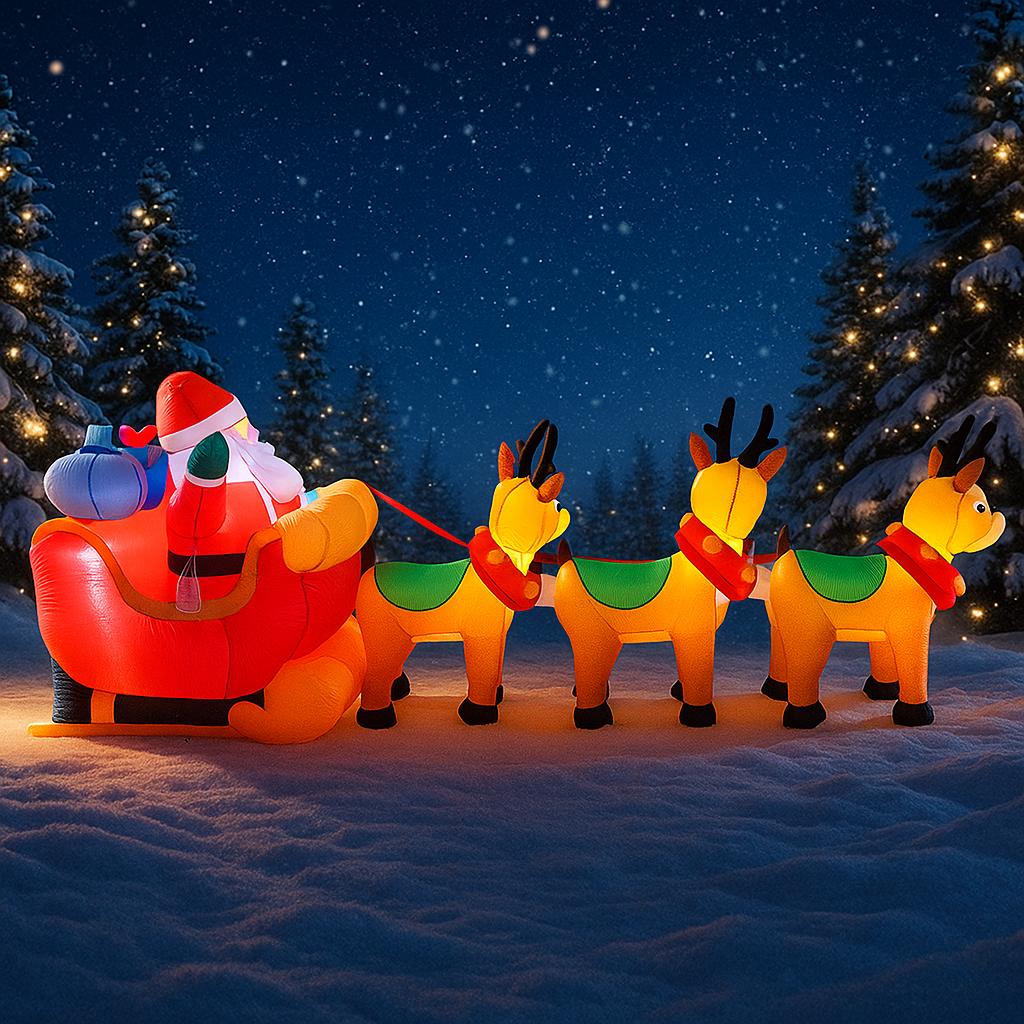 10.17FT Christmas Inflatable Toys Santa Claus Sleigh Reindeer Supplies Home Ornament Festive Gift LED Lit Xmas Yard Decoration