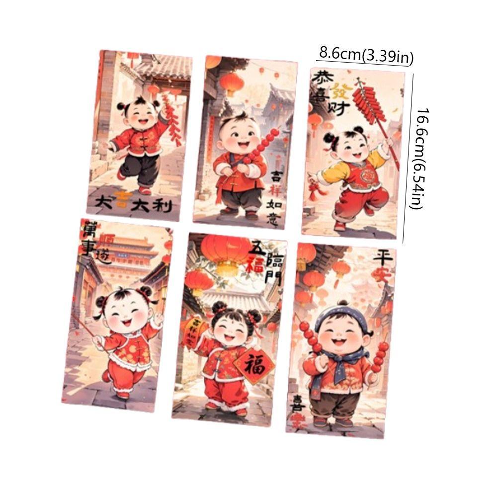 6pcs Cartoon New Year Red Envelopes Traditional Gifts Packing Bags Celebration Party