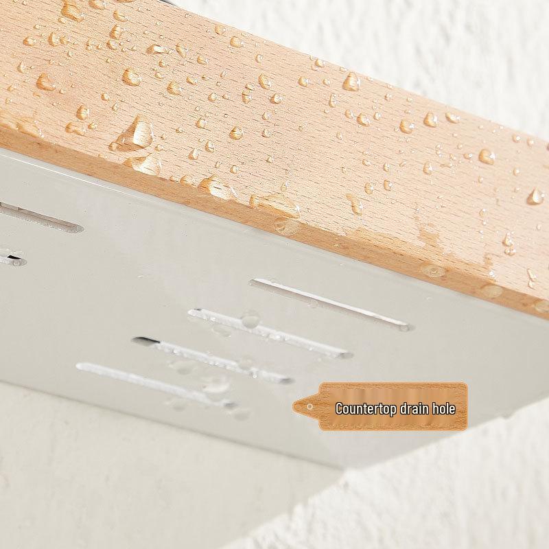 Vit Japansk Väggmonterad Massivt Trä Badrumshylla: Hålfri förvaringshylla för toalett & tvättställ