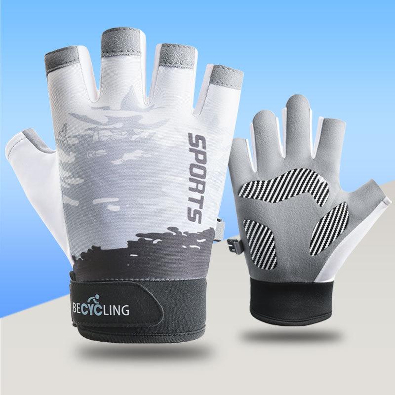 

Half Finger Sun Protection Gloves Thin Ice Silk Style Men s Outdoor Bicycle Non Slip Fishing Driving Finger Gloves average size