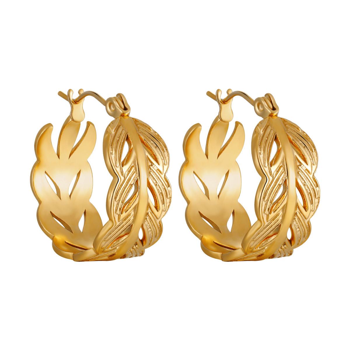 

Huggies Leaf Hoop Earrings for Women Gold Color stainless steel Earrings Fashion Ear Buckle Wedding Zircon Birthday Gift