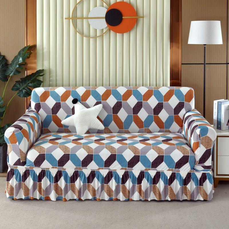 1pc Stretch Sofa Slipcover, Sofa Cover with Skirt, Couch Cover Furniture Protector, for Bedroom Office Living Room Home Decor