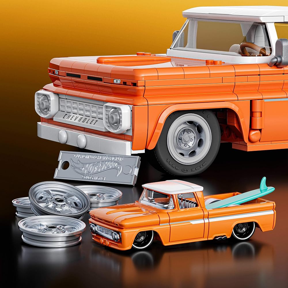 Mattel Hot Wheels Elite Series Custom '62 Chevrolet Pickup Building Set 858 Pieces Realistic Details for Adults and Kids 10+
