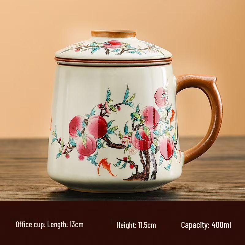 Blue and White Ceramic Office Mug with Tea and Water Separation, Large Capacity.