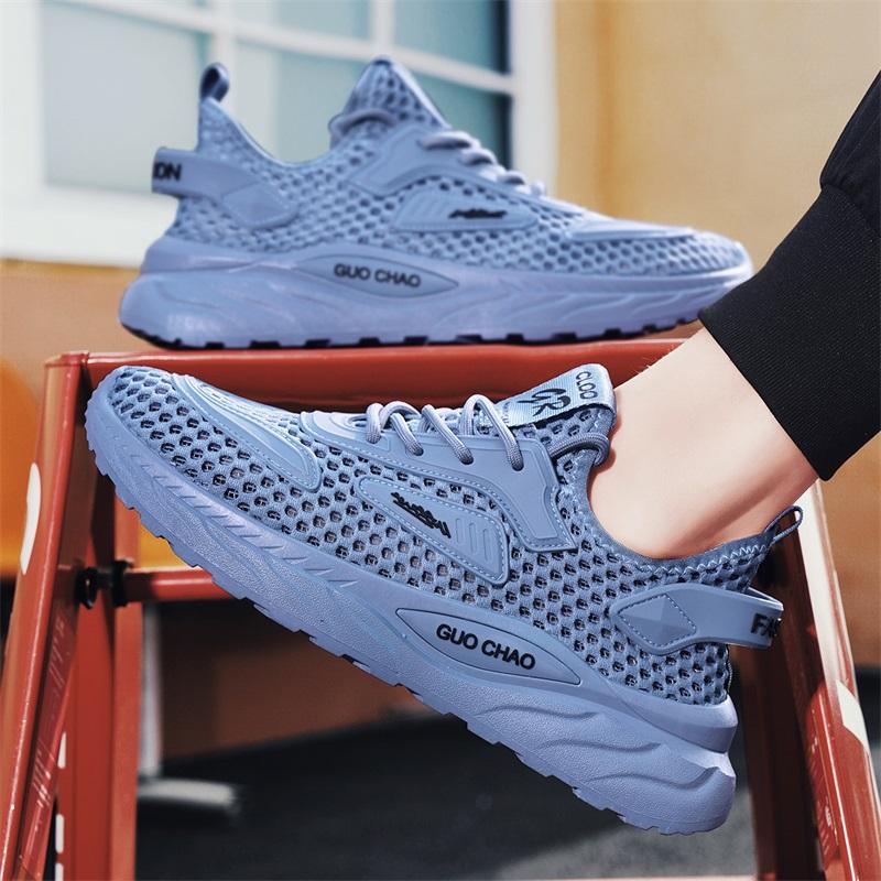 Men'S Breathable Hollow Casual Sneakers Summer Lightweight Soft-Sole Non-Slip Outdoor Walking Shoes Fashion Running Sports Shoes