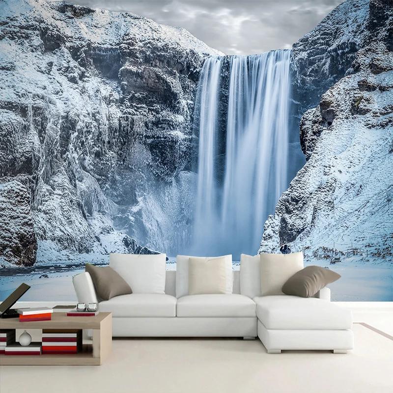 Custom 3D Photo Wallpaper Natural Scenery Snow Waterfall Wall Mural 3D Sticker Wall Paper For Bedroom Home Decor Wall Covering