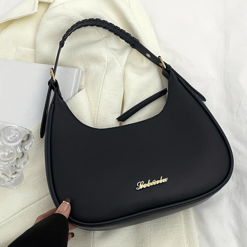 

Women s Large Capacity Half-Moon Shoulder Bag - Elegant Black Handbag with Golden-Tone Hardware чорний