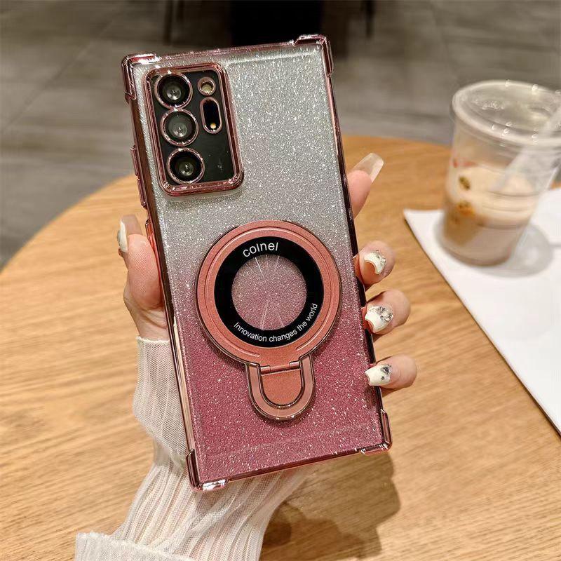 

Suitable for Samsung S25ultra Bracket Phone Case, Electroplated Four-corner Airbag Anti-drop S23FE Lens Film S24Plus Samsung A05S розовый