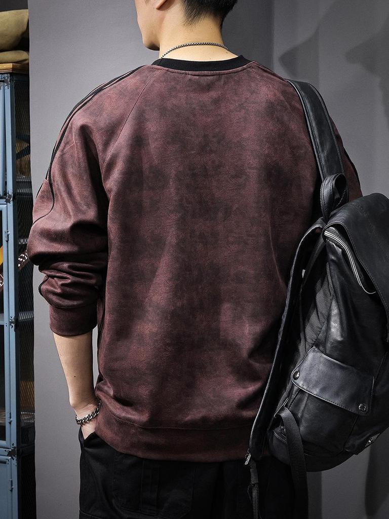 Herren Herbst Wildleder Plüsch Gestreifter Hoodie - Schwergewicht, Sportlich, Lässig Rundhals Pullover