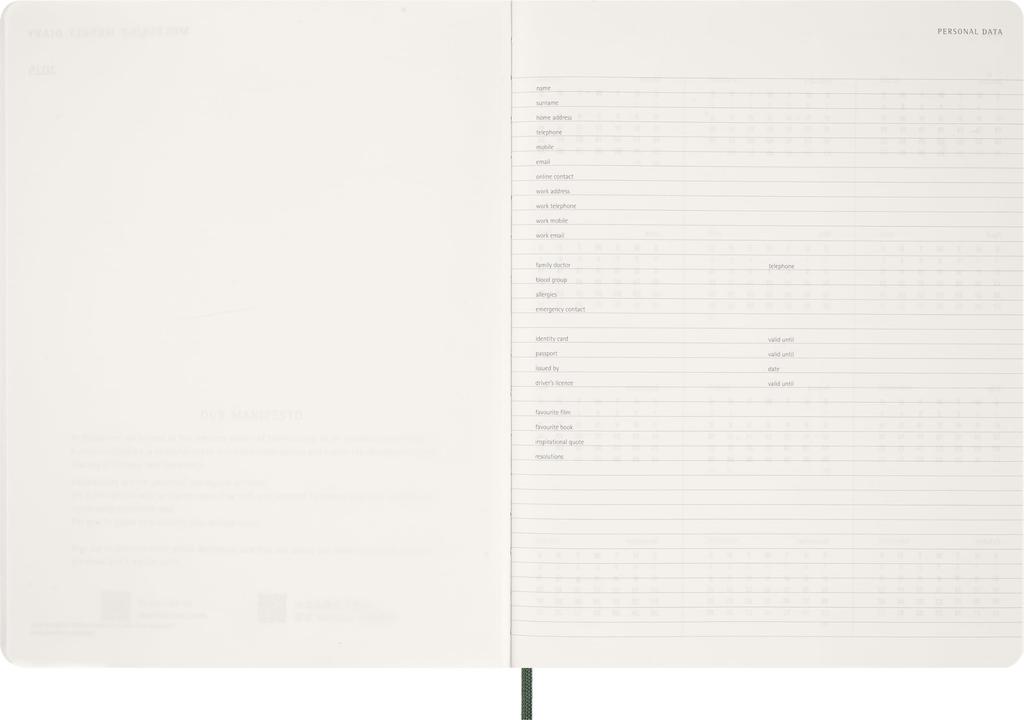 Moleskine 2026 Essential Weekly Starting In XXL Size X Myrtle DSESNK1512WN7Y26 Diary, 12-Month Planner, January, Vertical, (22cm 28cm), Green,