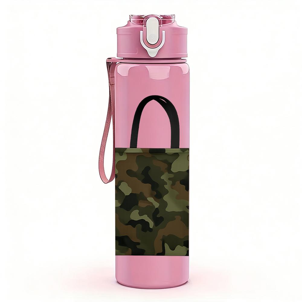 1PC Camouflage Handbag Graphic 750ml Color Plastic Sports Water Bottle Leakproof Flip Straw Lid For Sports Office Home Use